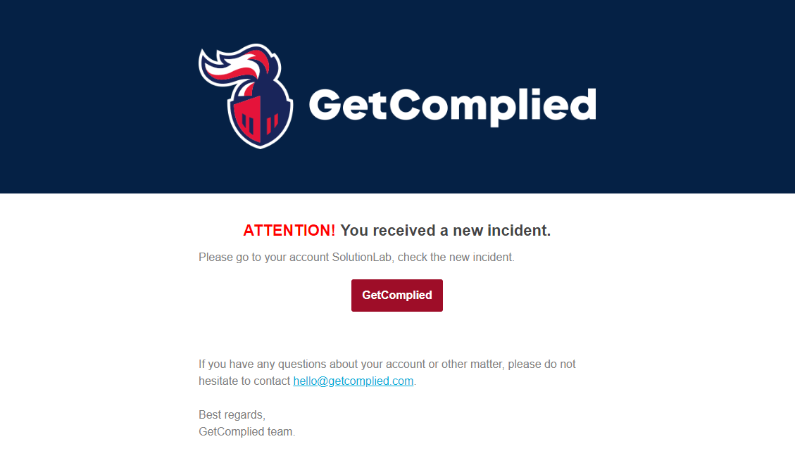 GetComplied incidents warn email