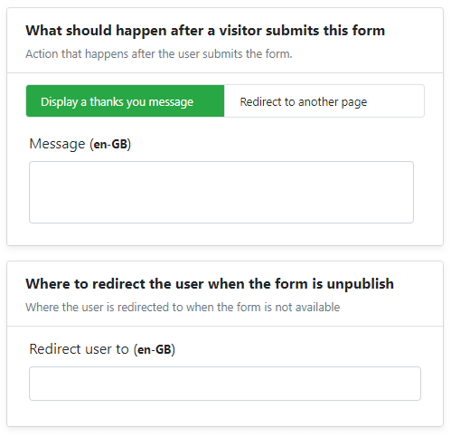 submission form message redirect